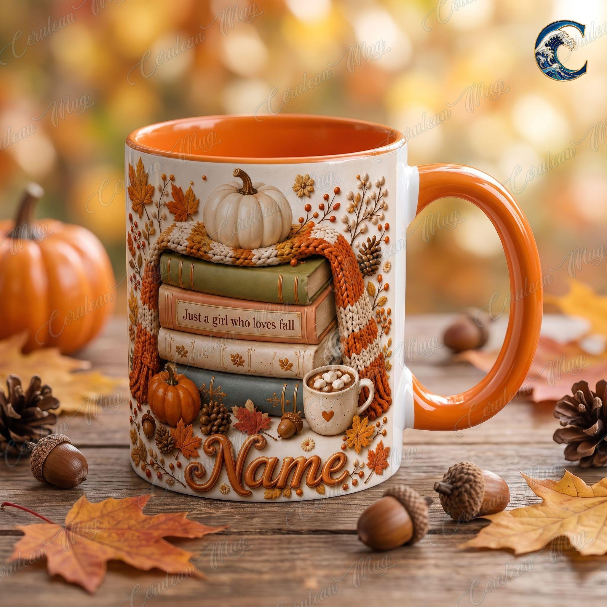 Personalized Fall Books Mug, Autumn Book Coffee Mug, Just A Girl Who Loves Fall Mug, Cozy Autumn Reading Mug, Book Lover Gift