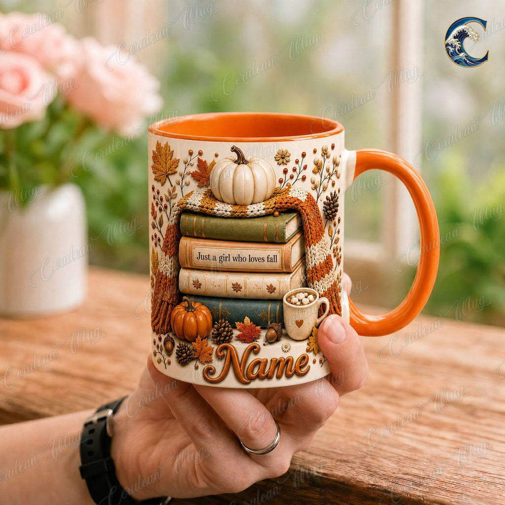 Personalized Fall Books Mug, Autumn Book Coffee Mug, Just A Girl Who Loves Fall Mug, Cozy Autumn Reading Mug, Book Lover Gift