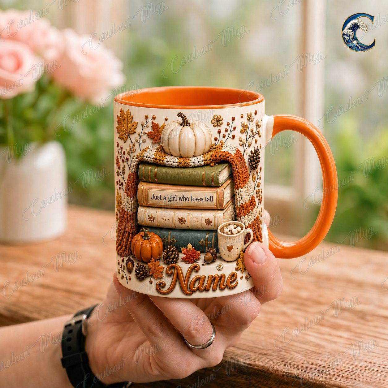 Personalized Fall Books Mug, Autumn Book Coffee Mug, Just A Girl Who Loves Fall Mug, Cozy Autumn Reading Mug, Book Lover Gift