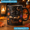 Personalized Witch Cat Mug, Gothic Cat Coffee Mug, Black Cat Spellbook Mug, Witch Hat Pumpkin Potion Mug, Halloween Night Gift