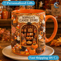 Personalized Candy Store Mug, Sophia Candy Store Coffee Mug, Halloween Trick or Treat Mug, Custom Shop Name Mug, Spooky Fall Gift