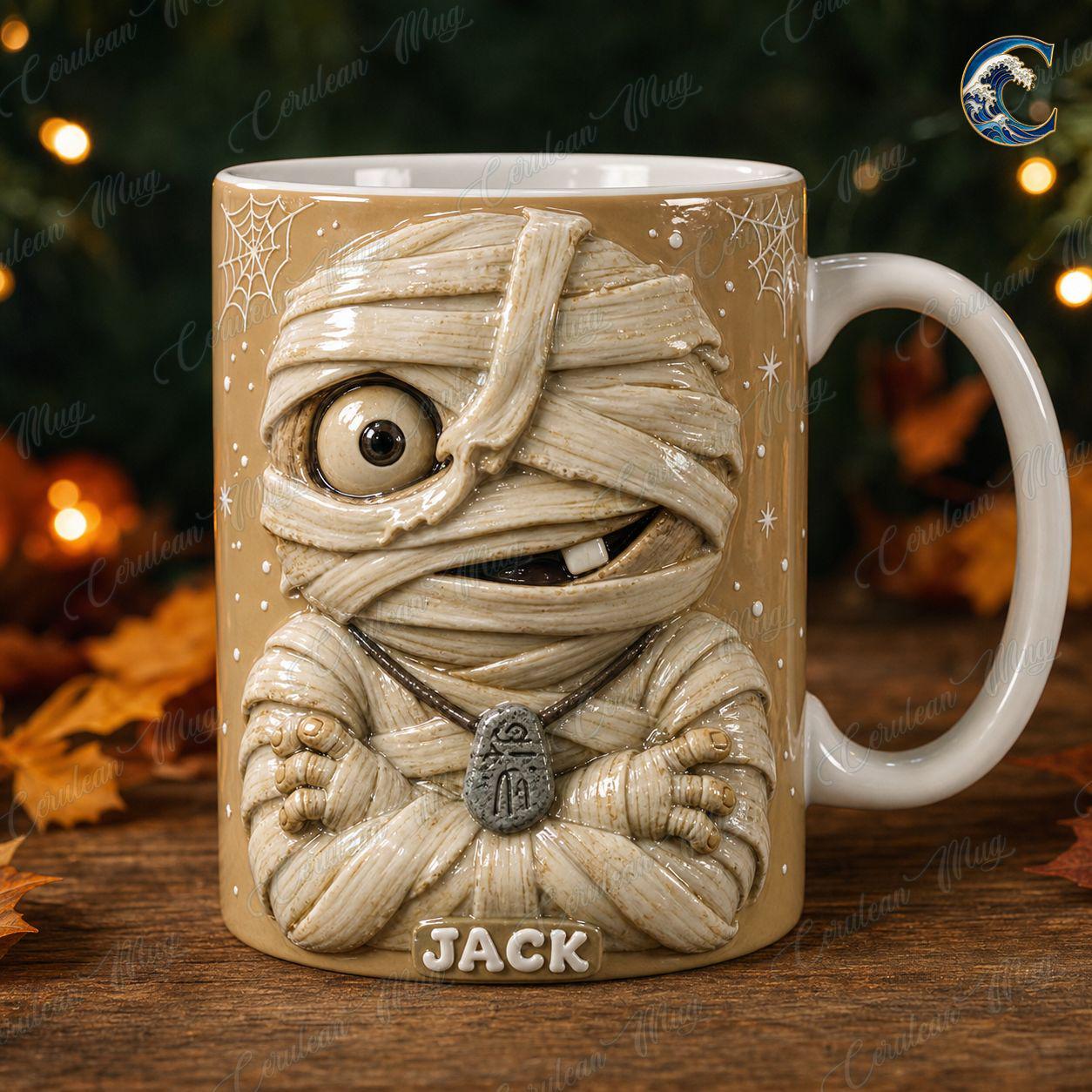 Personalized Halloween Kids Mug, Custom Name Coffee Mug, Pumpkin Ghost Mummy Mug, Vampire Black Cat Mug, Trick or Treat Gift