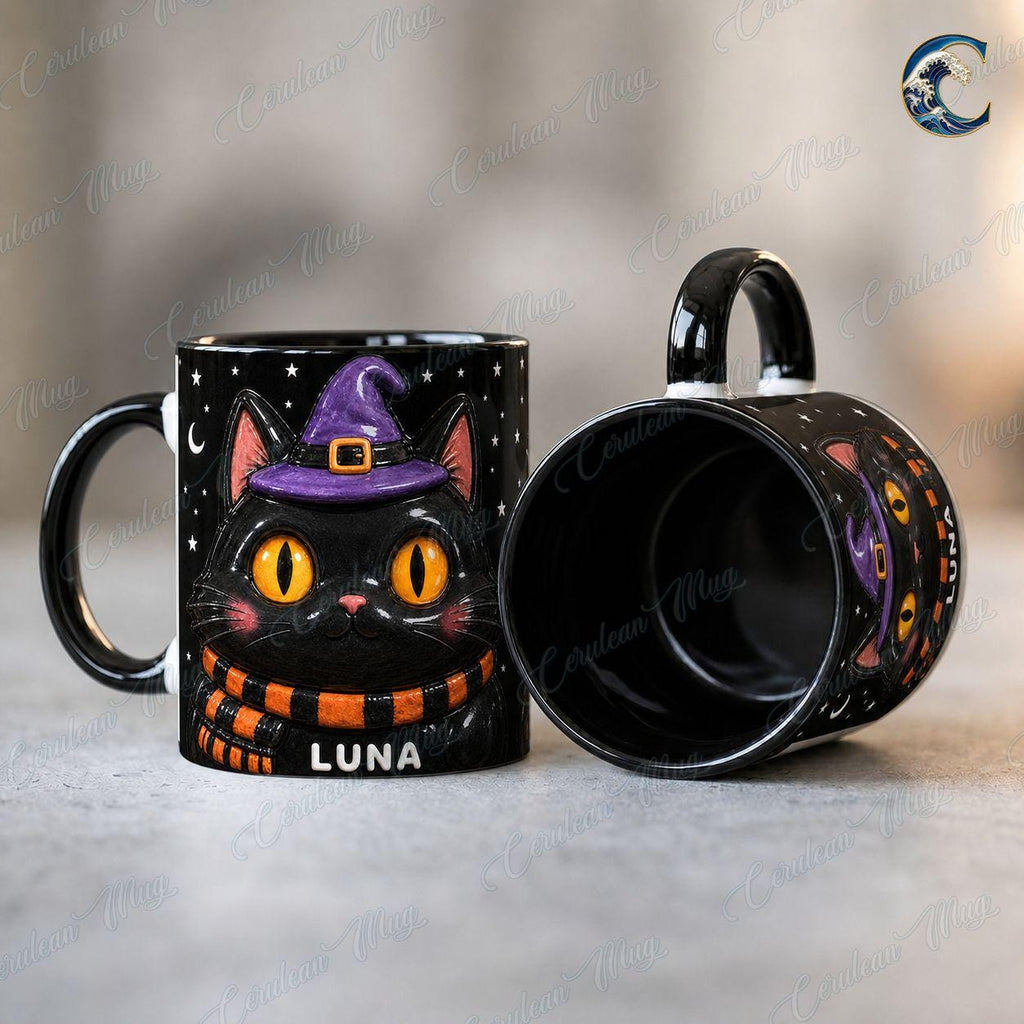 Personalized Halloween Kids Mug, Custom Name Coffee Mug, Pumpkin Ghost Mummy Mug, Vampire Black Cat Mug, Trick or Treat Gift