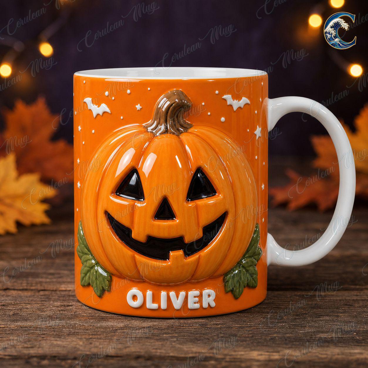 Personalized Halloween Kids Mug, Custom Name Coffee Mug, Pumpkin Ghost Mummy Mug, Vampire Black Cat Mug, Trick or Treat Gift