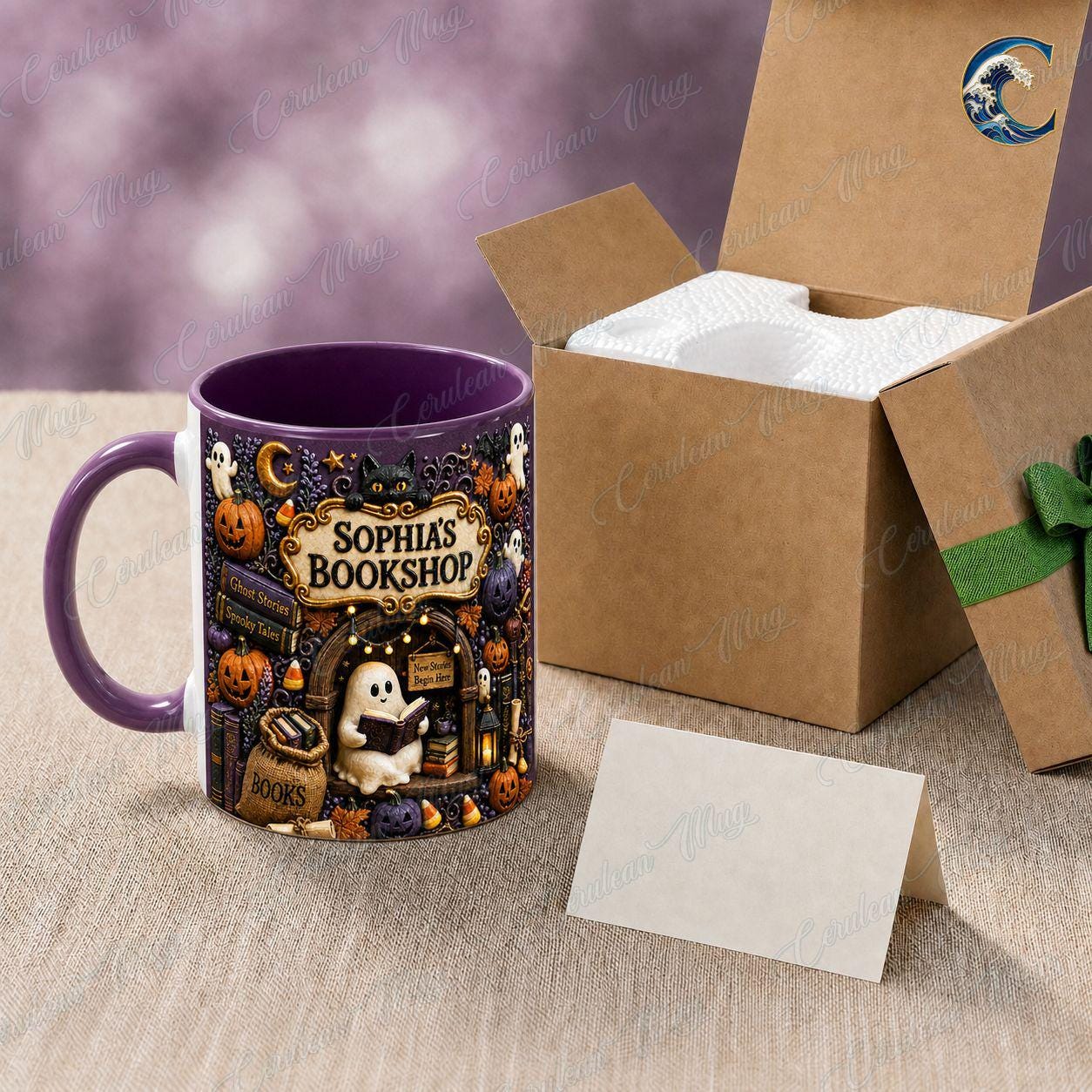 Personalized Bookshop Mug, Cuustom Name Bookshop Coffee Mug, Halloween Ghost Story Mug, Ghost Reading Mug, Spooky Book Gift