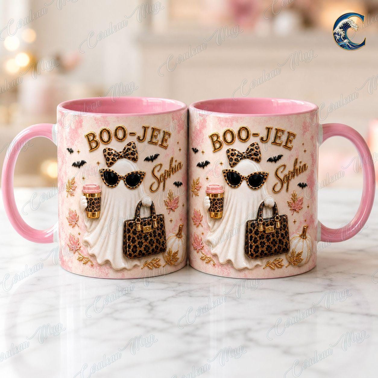 Personalized Boo Jee Mug, Leopard Ghost Coffee Mug, Boujee Halloween Mug, Custom Name Leopard  Mug, Trendy Boujee Fall Gift