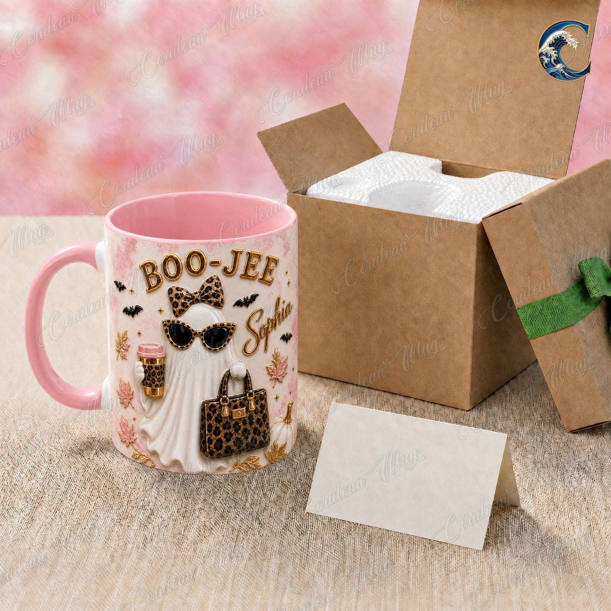 Personalized Boo Jee Mug, Leopard Ghost Coffee Mug, Boujee Halloween Mug, Custom Name Leopard  Mug, Trendy Boujee Fall Gift