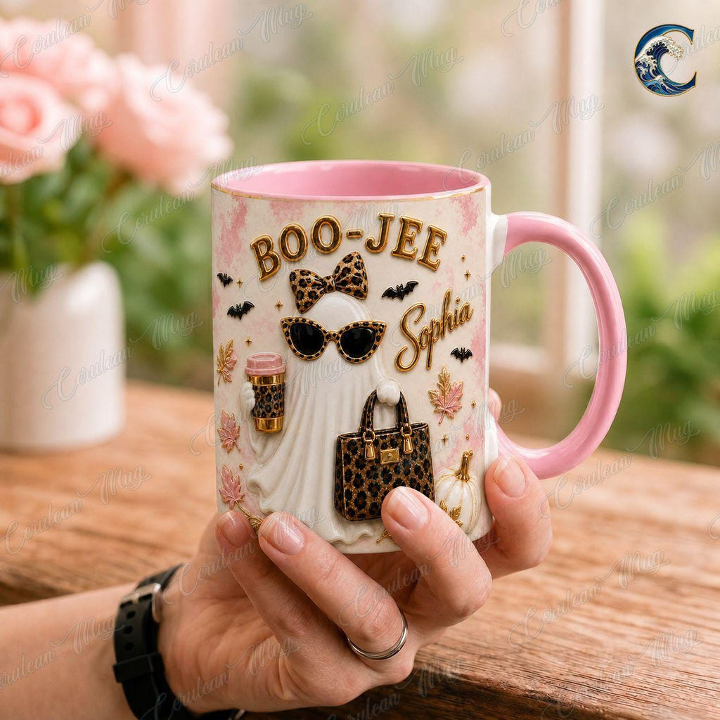 Personalized Boo Jee Mug, Leopard Ghost Coffee Mug, Boujee Halloween Mug, Custom Name Leopard  Mug, Trendy Boujee Fall Gift