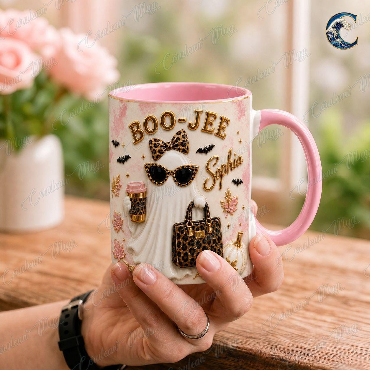 Personalized Boo Jee Mug, Leopard Ghost Coffee Mug, Boujee Halloween Mug, Custom Name Leopard  Mug, Trendy Boujee Fall Gift