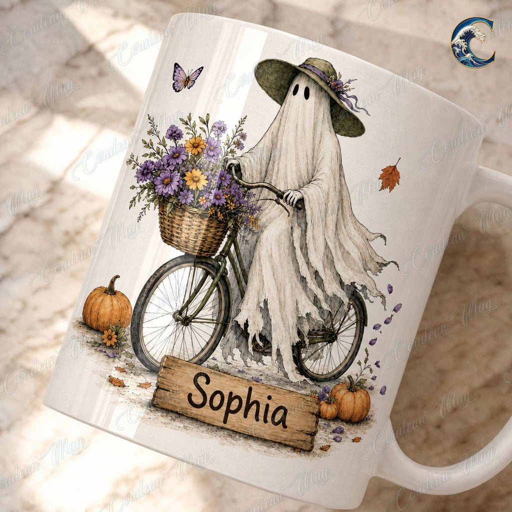 Personalized Ghost Activities Mug, Cute Ghost Set Coffee Mug, Halloween Booked Mug, Custom Name Witch Mug, Spooky Autumn Gift