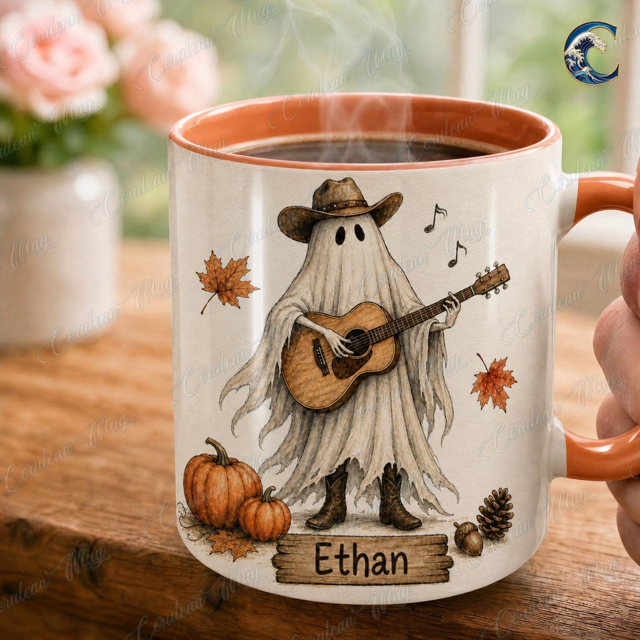 Personalized Ghost Activities Mug, Cute Ghost Set Coffee Mug, Halloween Booked Mug, Custom Name Witch Mug, Spooky Autumn Gift