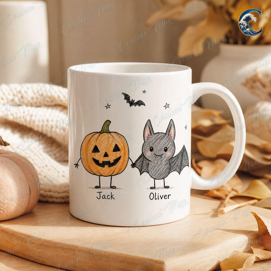 Personalized Halloween Kids Mug, Best Friend Coffee Mug, Pumpkin Ghost Squad Mug, Trick or Treat Mug, Halloween Party Gift