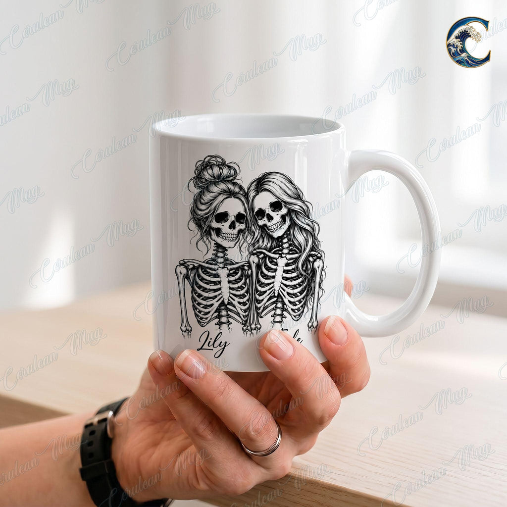Personalized Skeleton Sisters Mug, Besties Until We Die Coffee Mug, Funny Skeleton Quote Mug, Ghost Bestie Forever Mug, Funny Friend Gift