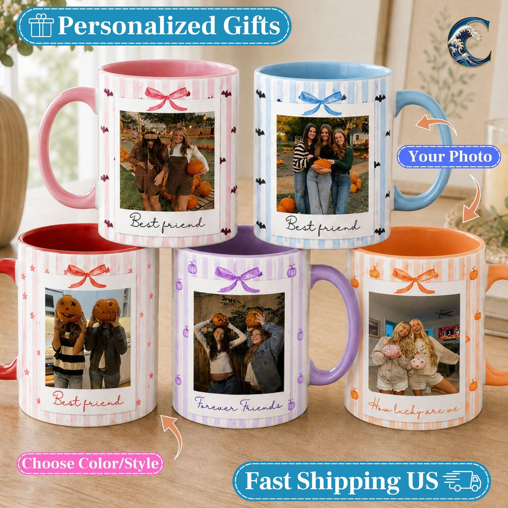 Personalized Photo Bestie Mug, Custom Picture Coffee Mug, Halloween Polaroid Photo Mug, Forever Friends Photo Mug, Best Friend Gift