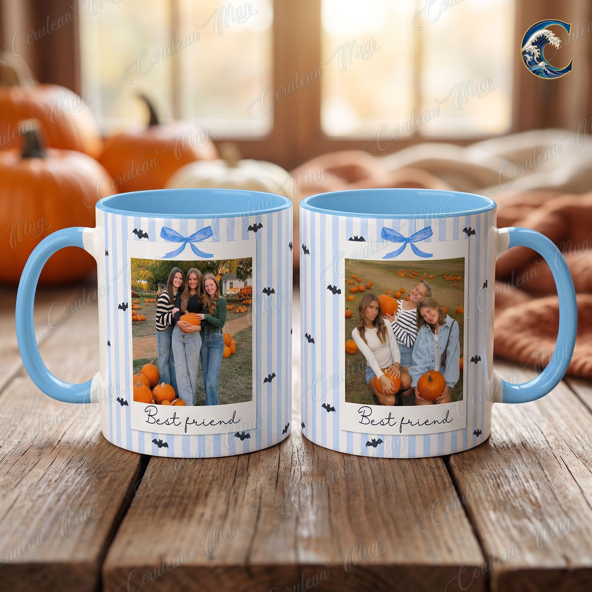 Personalized Photo Bestie Mug, Custom Picture Coffee Mug, Halloween Polaroid Photo Mug, Forever Friends Photo Mug, Best Friend Gift