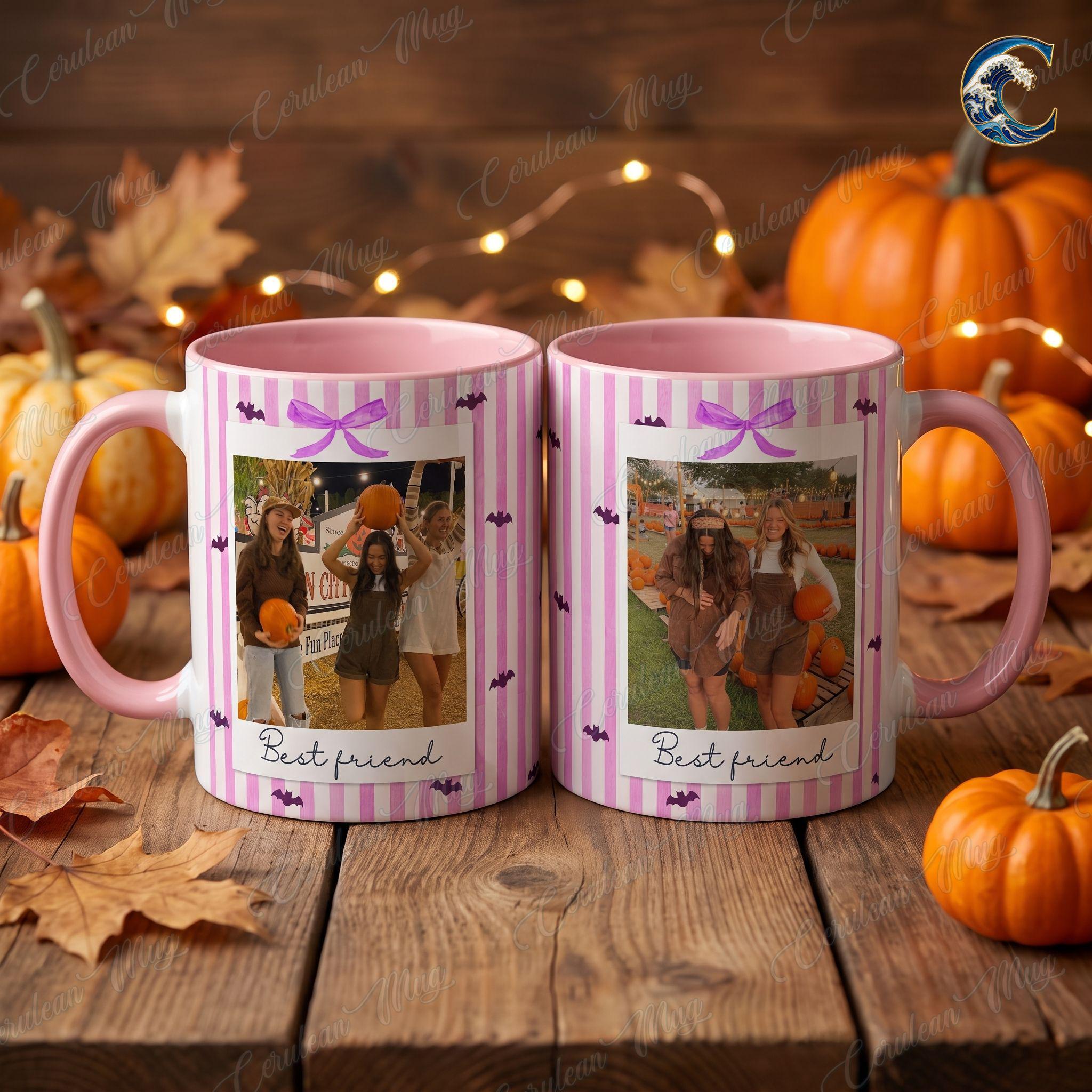 Personalized Photo Bestie Mug, Custom Picture Coffee Mug, Halloween Polaroid Photo Mug, Forever Friends Photo Mug, Best Friend Gift