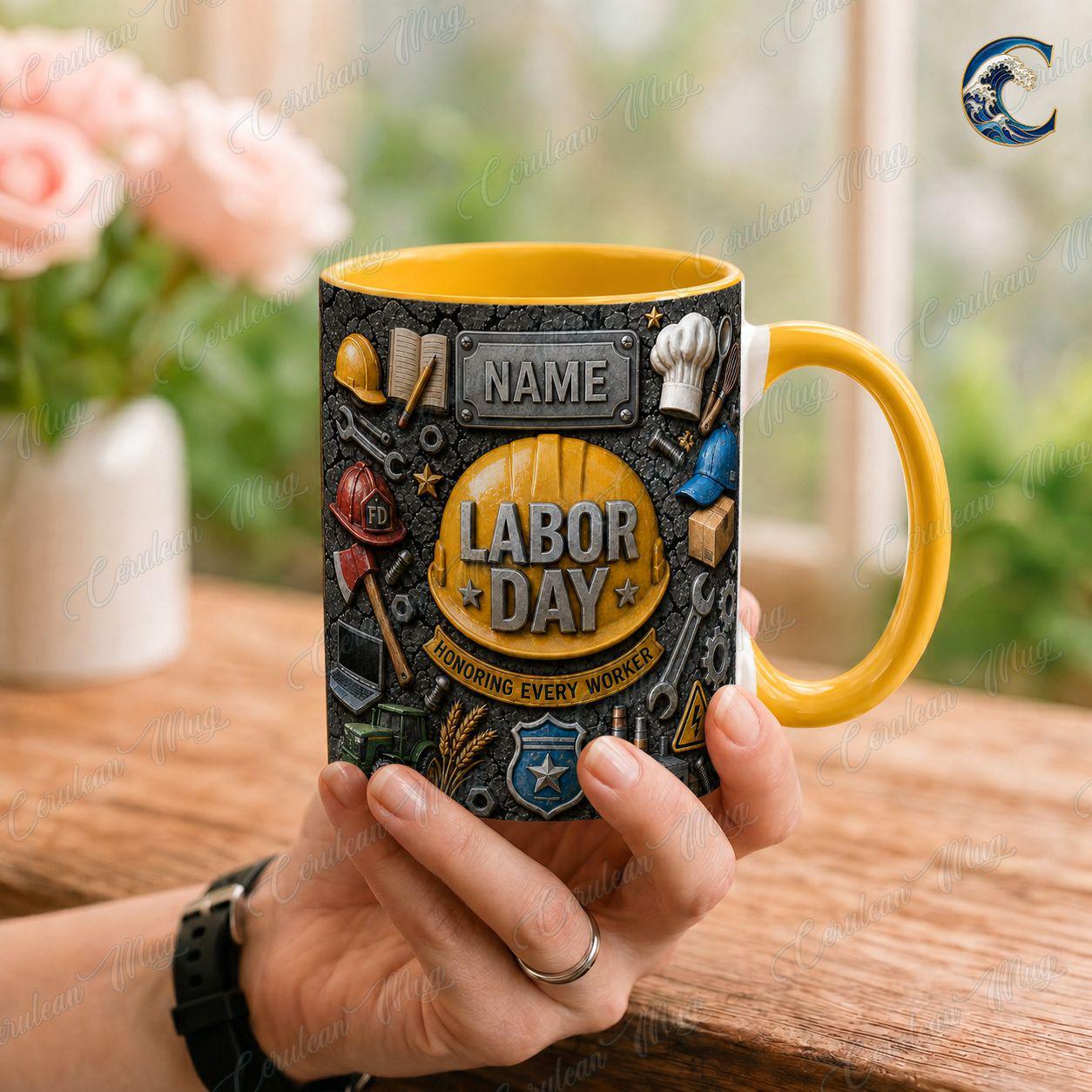 Personalized Labor Day Mug, Custom Name Honoring Workers Coffee Mug, Essential Workers Mug, Blue Collar Worker Mug, Labor Day Gift