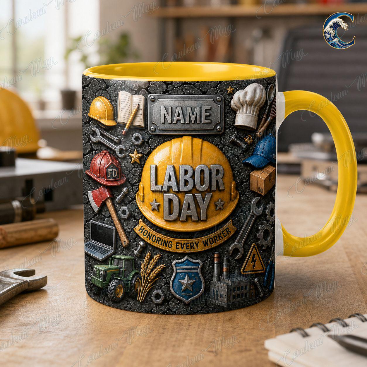 Personalized Labor Day Mug, Custom Name Honoring Workers Coffee Mug, Essential Workers Mug, Blue Collar Worker Mug, Labor Day Gift