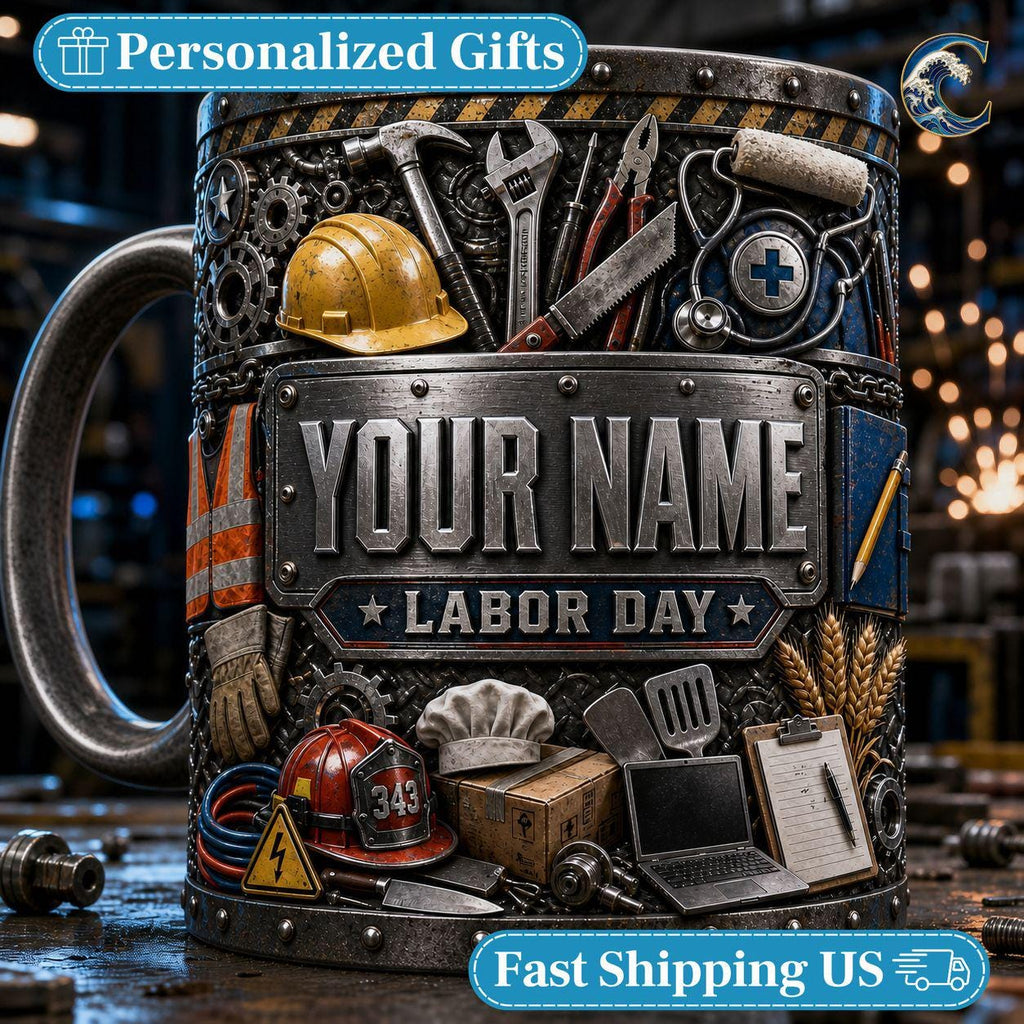 Custom Name Industrial Worker Mug, Multi Trade Labor Day Coffee Mug, Construction Helmet Mug, Professional Tools Mug, Honoring Workers Gift