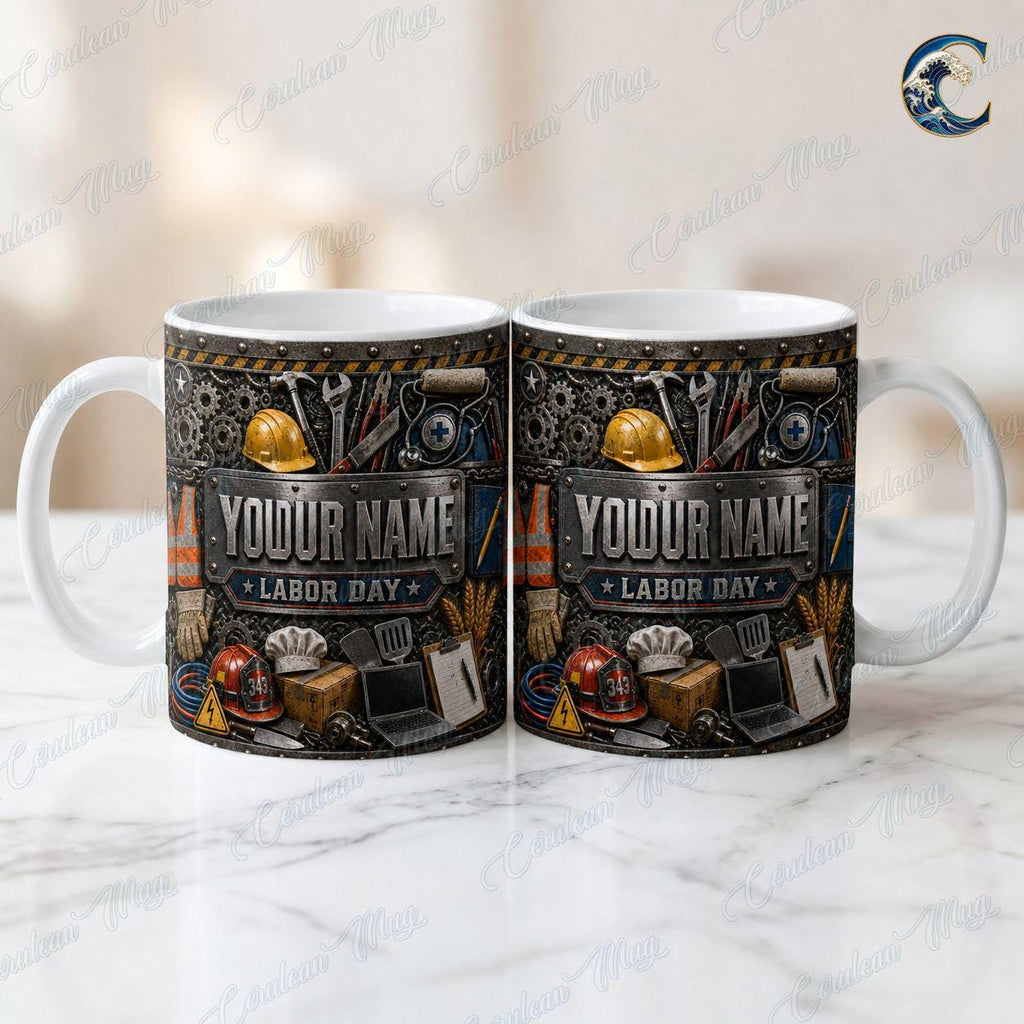 Custom Name Industrial Worker Mug, Multi Trade Labor Day Coffee Mug, Construction Helmet Mug, Professional Tools Mug, Honoring Workers Gift