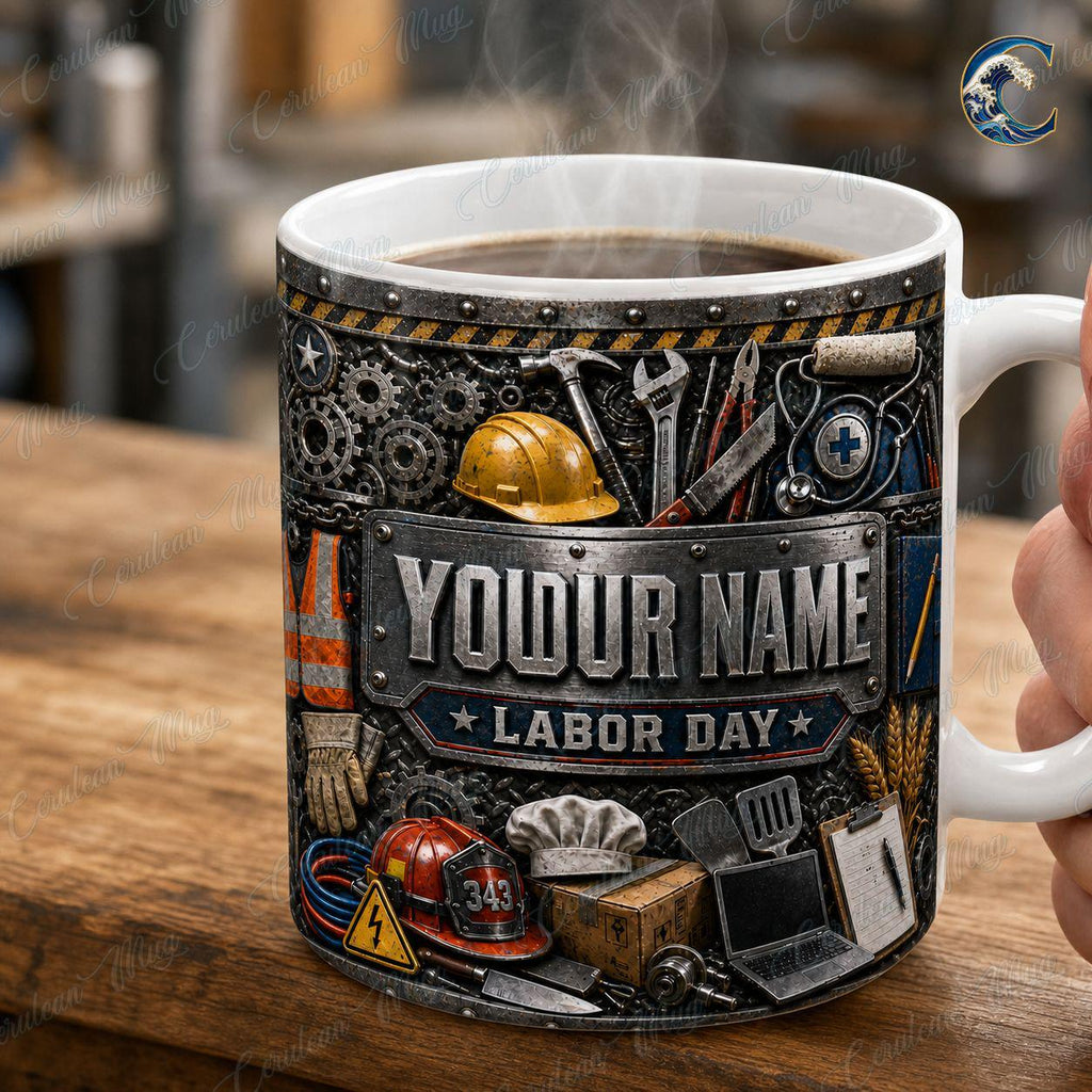 Custom Name Industrial Worker Mug, Multi Trade Labor Day Coffee Mug, Construction Helmet Mug, Professional Tools Mug, Honoring Workers Gift