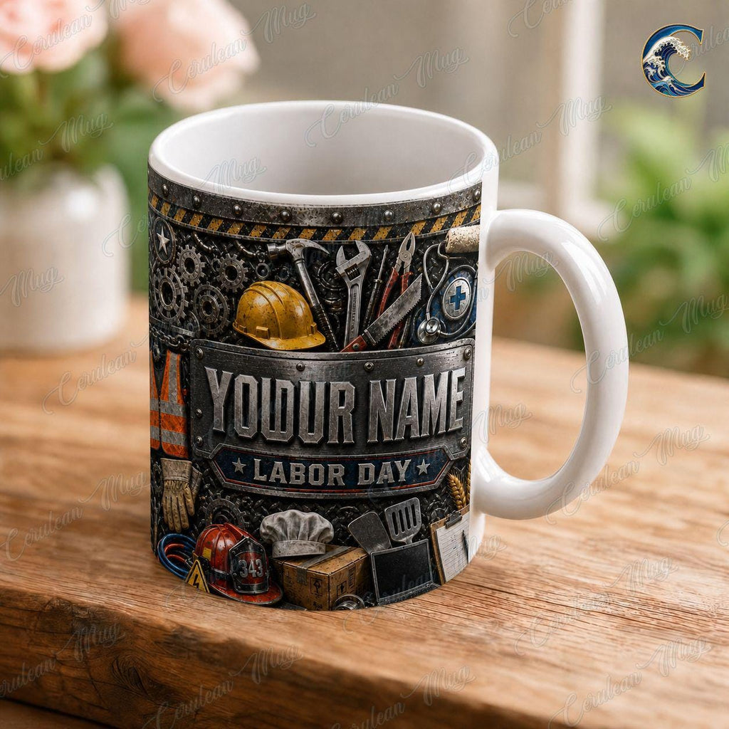 Custom Name Industrial Worker Mug, Multi Trade Labor Day Coffee Mug, Construction Helmet Mug, Professional Tools Mug, Honoring Workers Gift