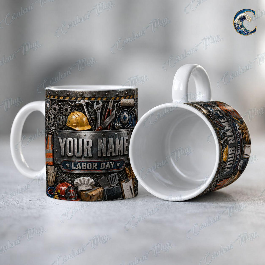 Custom Name Industrial Worker Mug, Multi Trade Labor Day Coffee Mug, Construction Helmet Mug, Professional Tools Mug, Honoring Workers Gift