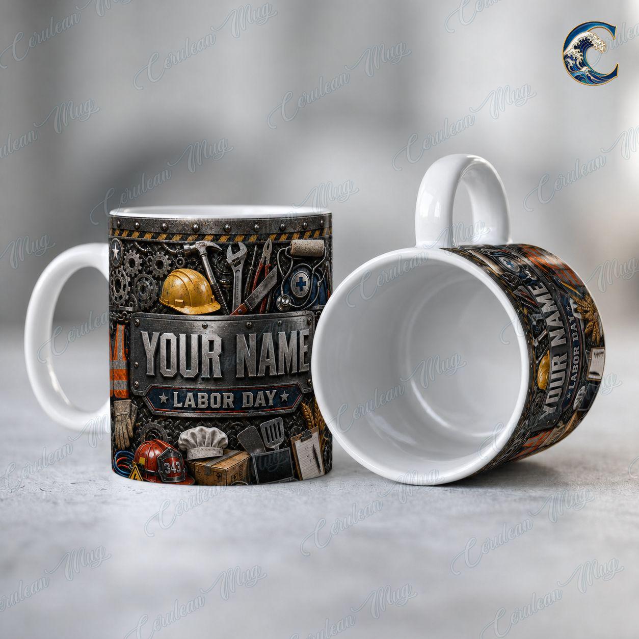 Custom Name Industrial Worker Mug, Multi Trade Labor Day Coffee Mug, Construction Helmet Mug, Professional Tools Mug, Honoring Workers Gift
