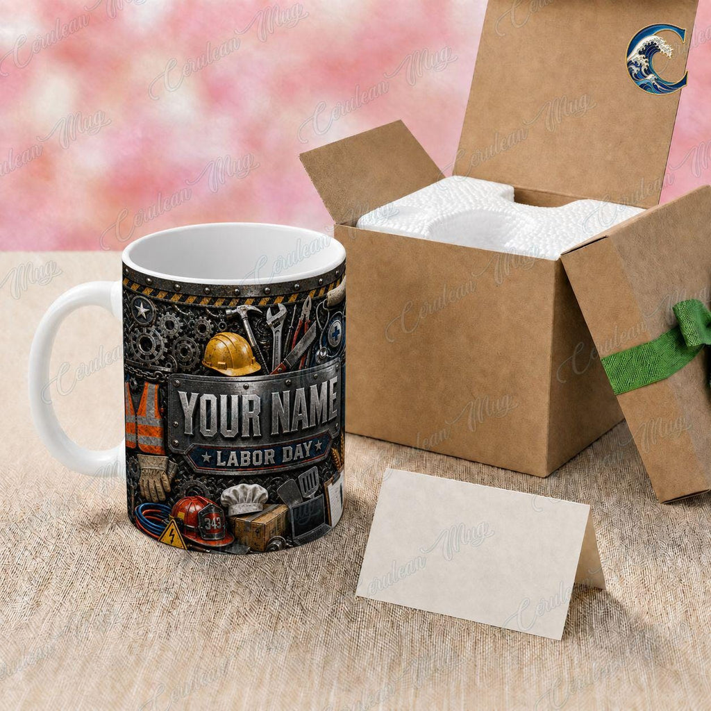 Custom Name Industrial Worker Mug, Multi Trade Labor Day Coffee Mug, Construction Helmet Mug, Professional Tools Mug, Honoring Workers Gift