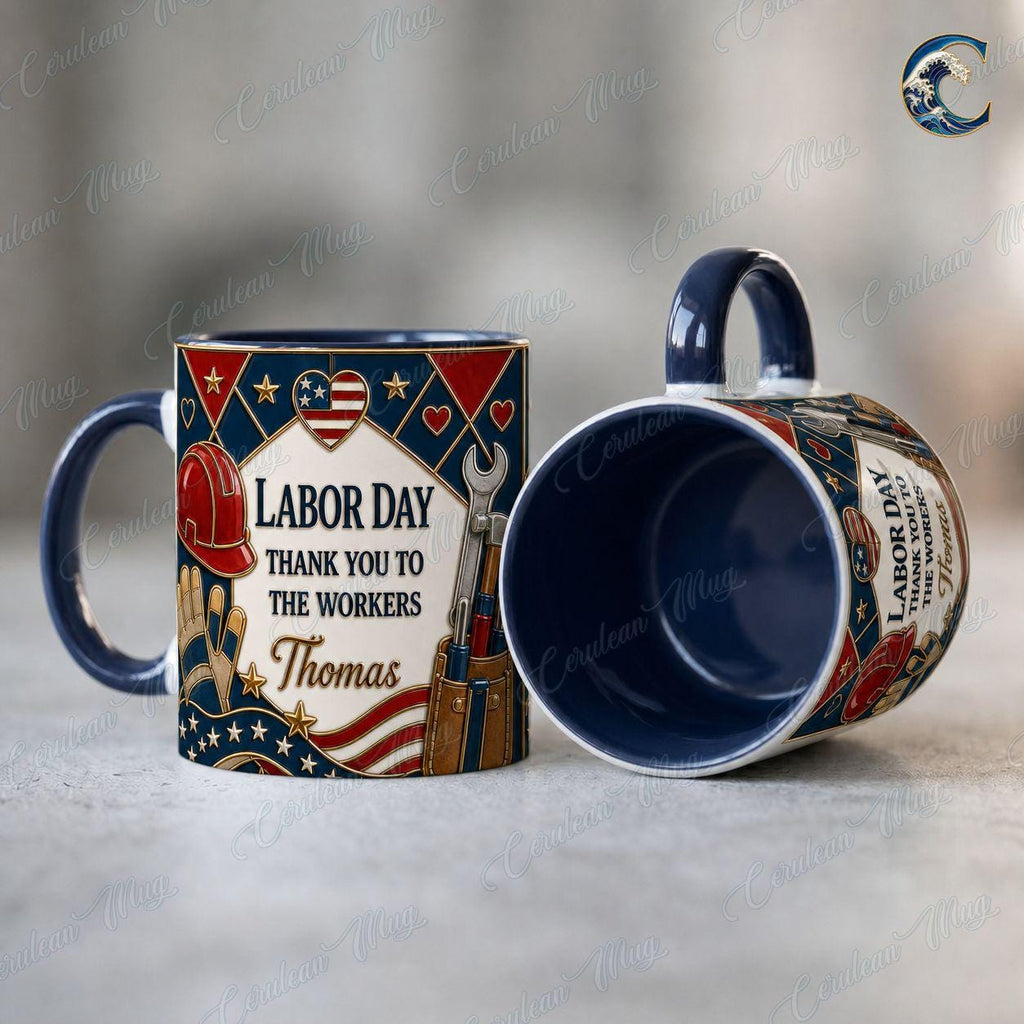 Personalized Name Workers Mug, Labor Day Thank You Workers Coffee Mug, Patriotic American Mug, Patriotic Wrench Mug, Hero Gift