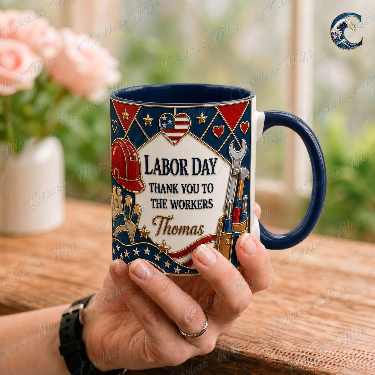 Personalized Name Workers Mug, Labor Day Thank You Workers Coffee Mug, Patriotic American Mug, Patriotic Wrench Mug, Hero Gift