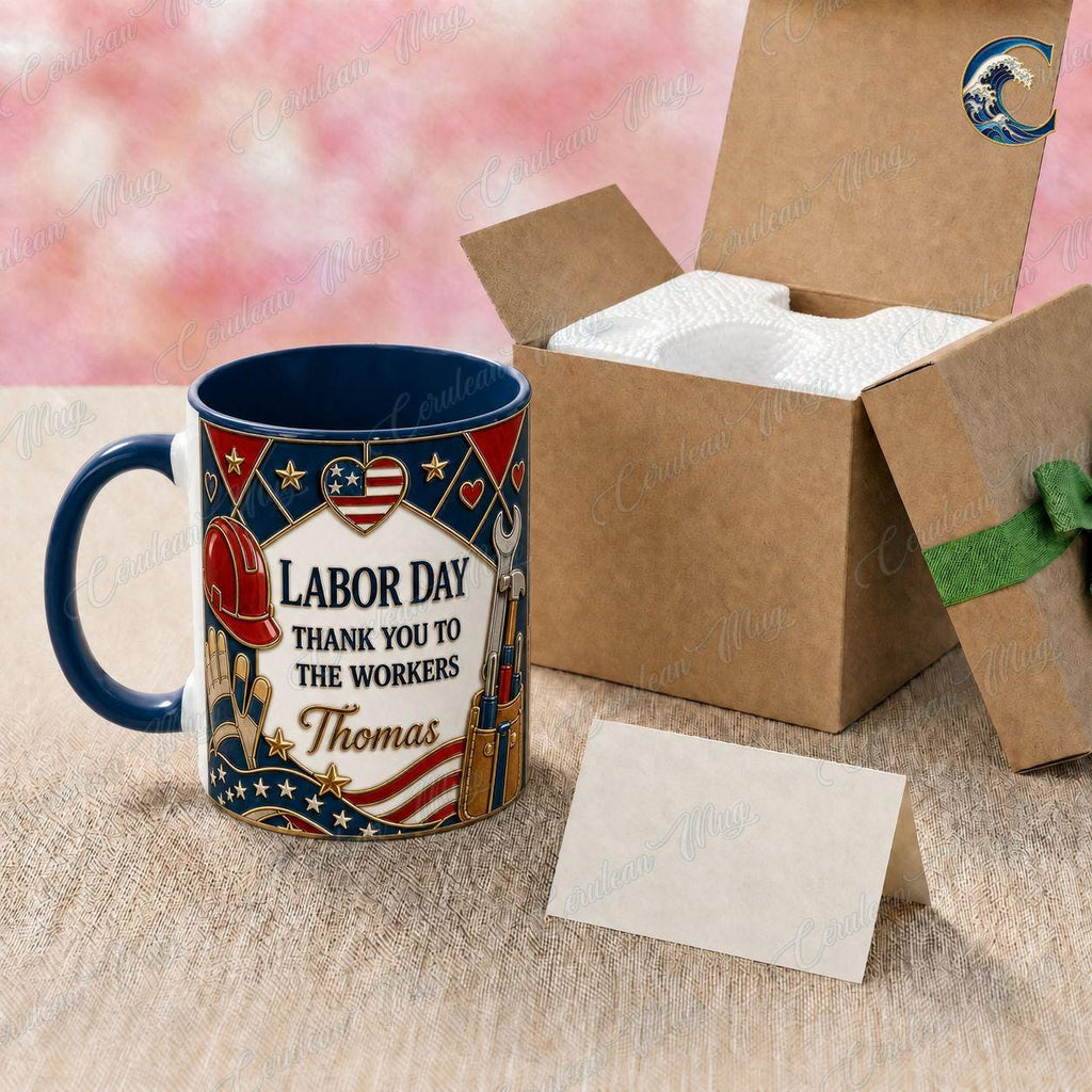Personalized Name Workers Mug, Labor Day Thank You Workers Coffee Mug, Patriotic American Mug, Patriotic Wrench Mug, Hero Gift