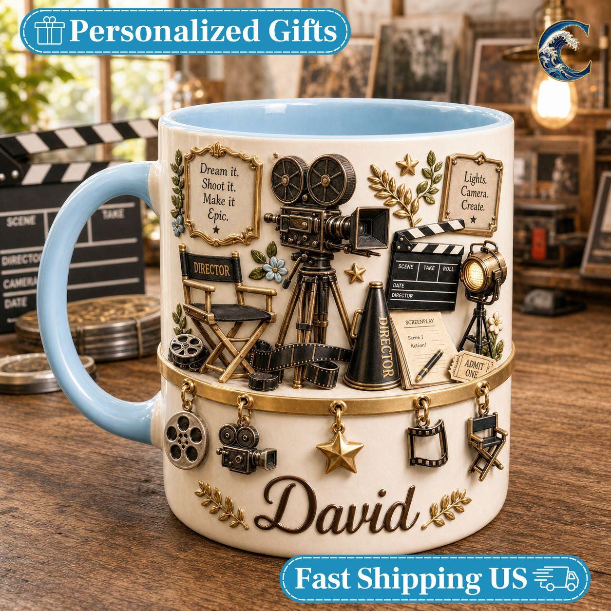 Personalize Film Director Movie Mug, Filmmaker Camera Coffee Mug, Cinema Production Mug, Director Chair Mug, Moviemaker Passion Gift