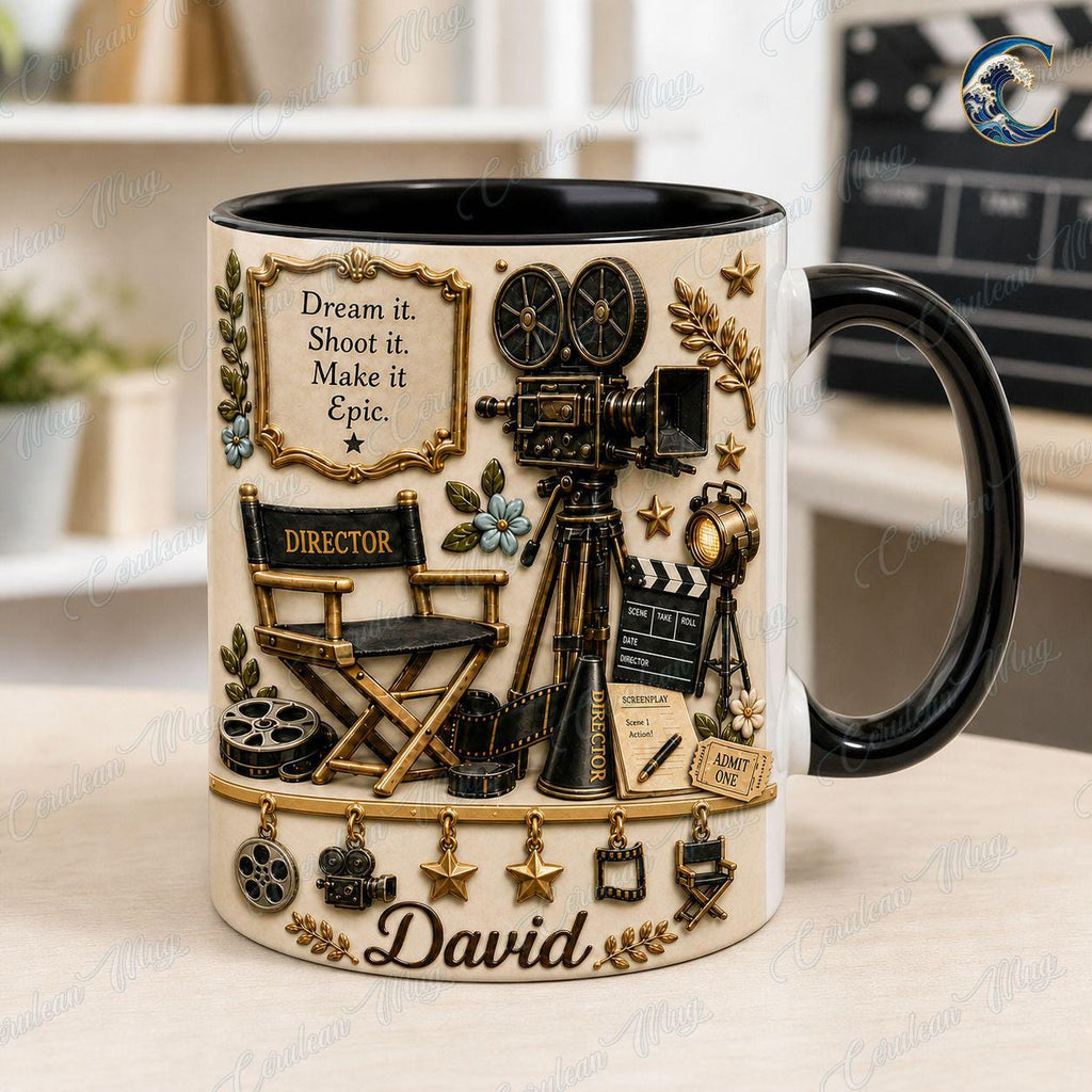Personalize Film Director Movie Mug, Filmmaker Camera Coffee Mug, Cinema Production Mug, Director Chair Mug, Moviemaker Passion Gift