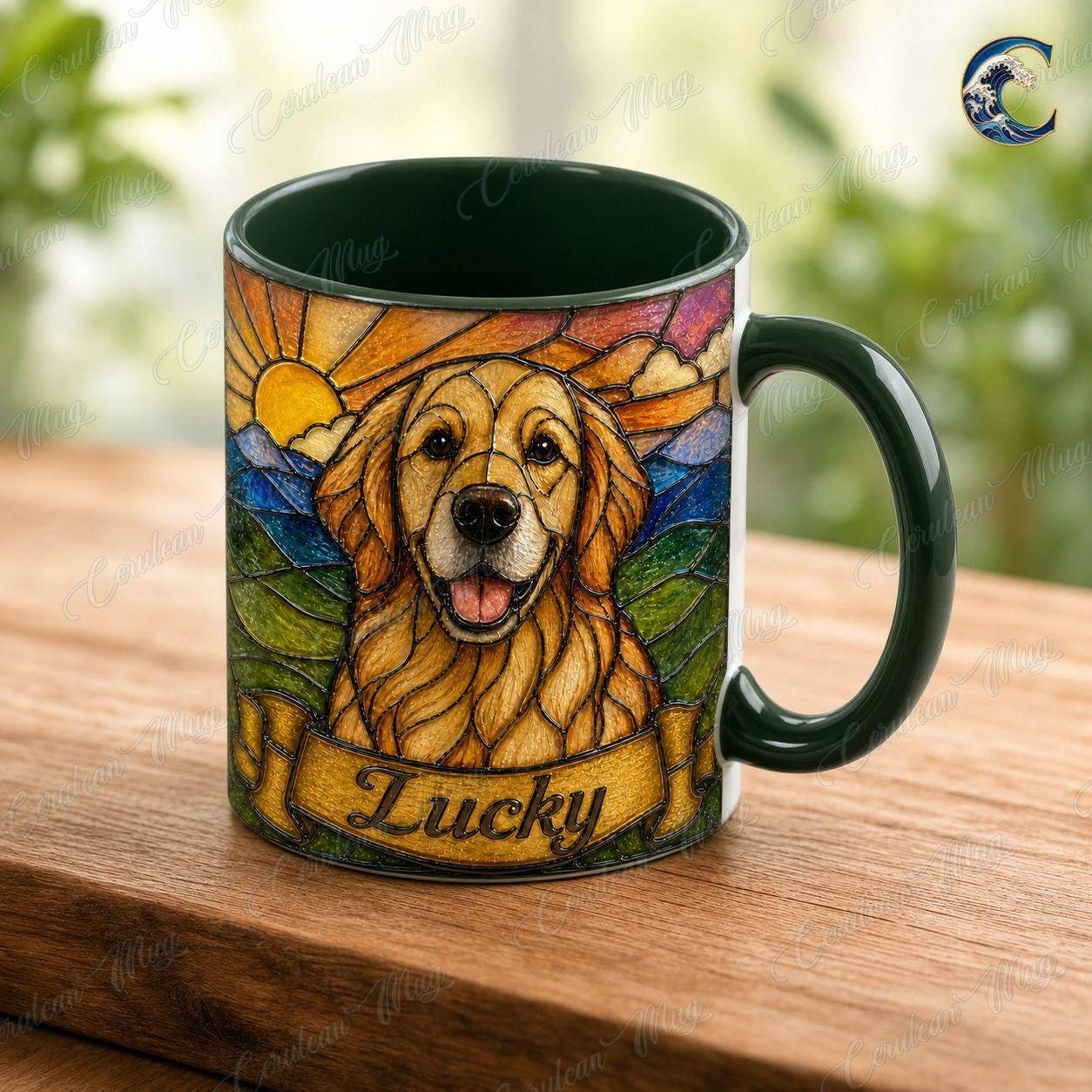 Personalized Dog Photo Name Mug, Retriever Stained Glass Coffee Mug, Dog Lover Stained Glass Mug, Pet Portrait Mug, Dog Breed Gift