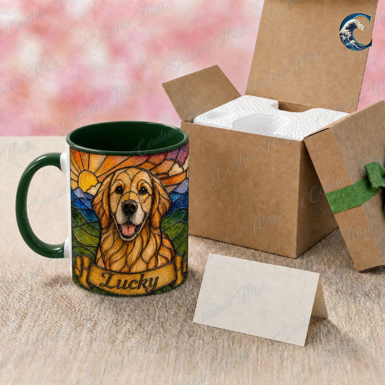 Personalized Dog Photo Name Mug, Retriever Stained Glass Coffee Mug, Dog Lover Stained Glass Mug, Pet Portrait Mug, Dog Breed Gift