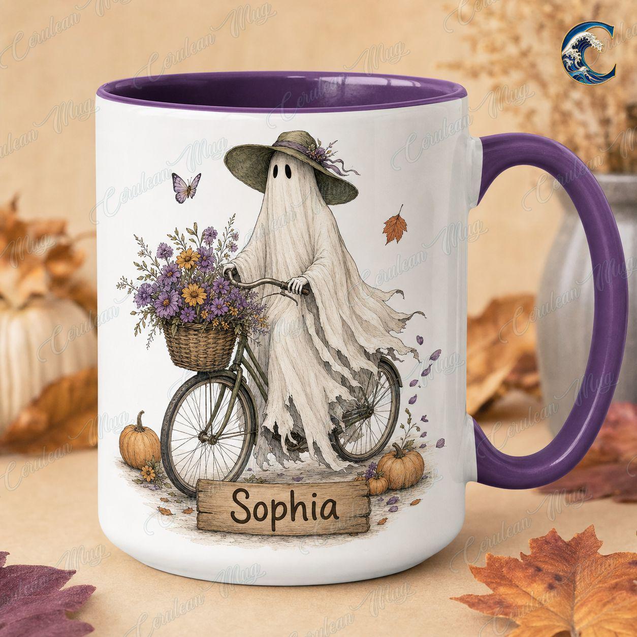 Personalized Ghost Activities Mug, Cute Ghost Set Coffee Mug, Halloween Booked Mug, Custom Name Witch Mug, Spooky Autumn Gift
