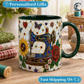 Personalized Sewing Machine Mug, Custom Name Coffee Mug, Stained Glass Floral Mug, Quilter Sewing Lover Mug, Seamstress Gift