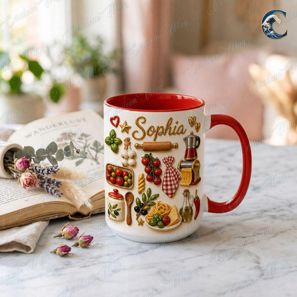 Custom Garden Herbs Cooking Mug, Personalized Italian Vegetables Coffee Mug, Chef Gift Mug, Fresh Produce Mug, Vacation Beach Gift