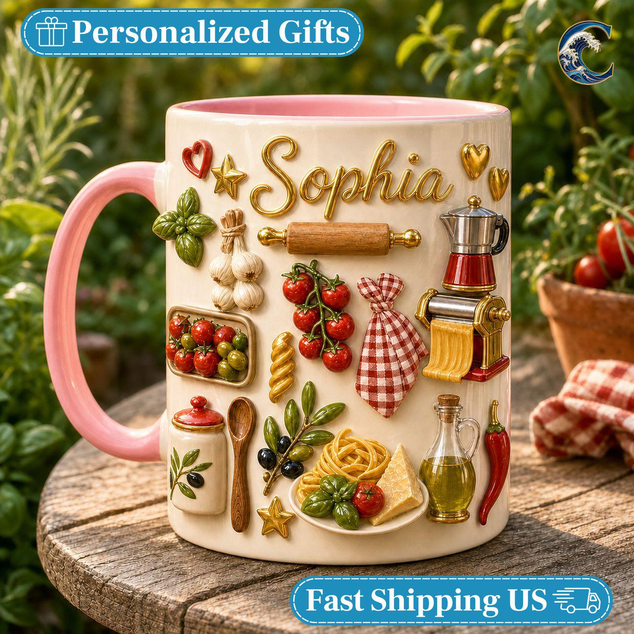 Custom Garden Herbs Cooking Mug, Personalized Italian Vegetables Coffee Mug, Chef Gift Mug, Fresh Produce Mug, Vacation Beach Gift