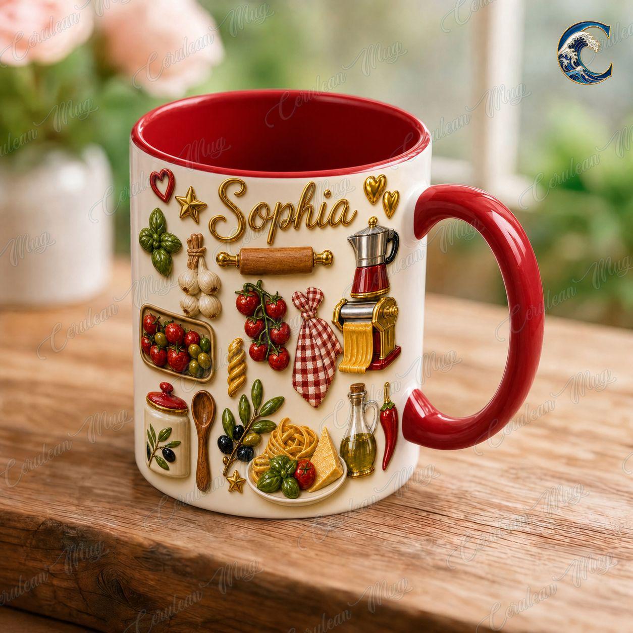 Custom Garden Herbs Cooking Mug, Personalized Italian Vegetables Coffee Mug, Chef Gift Mug, Fresh Produce Mug, Vacation Beach Gift
