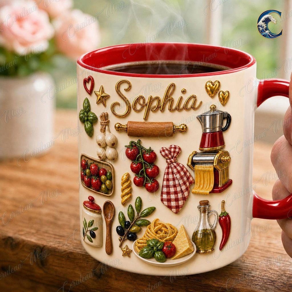 Custom Garden Herbs Cooking Mug, Personalized Italian Vegetables Coffee Mug, Chef Gift Mug, Fresh Produce Mug, Vacation Beach Gift