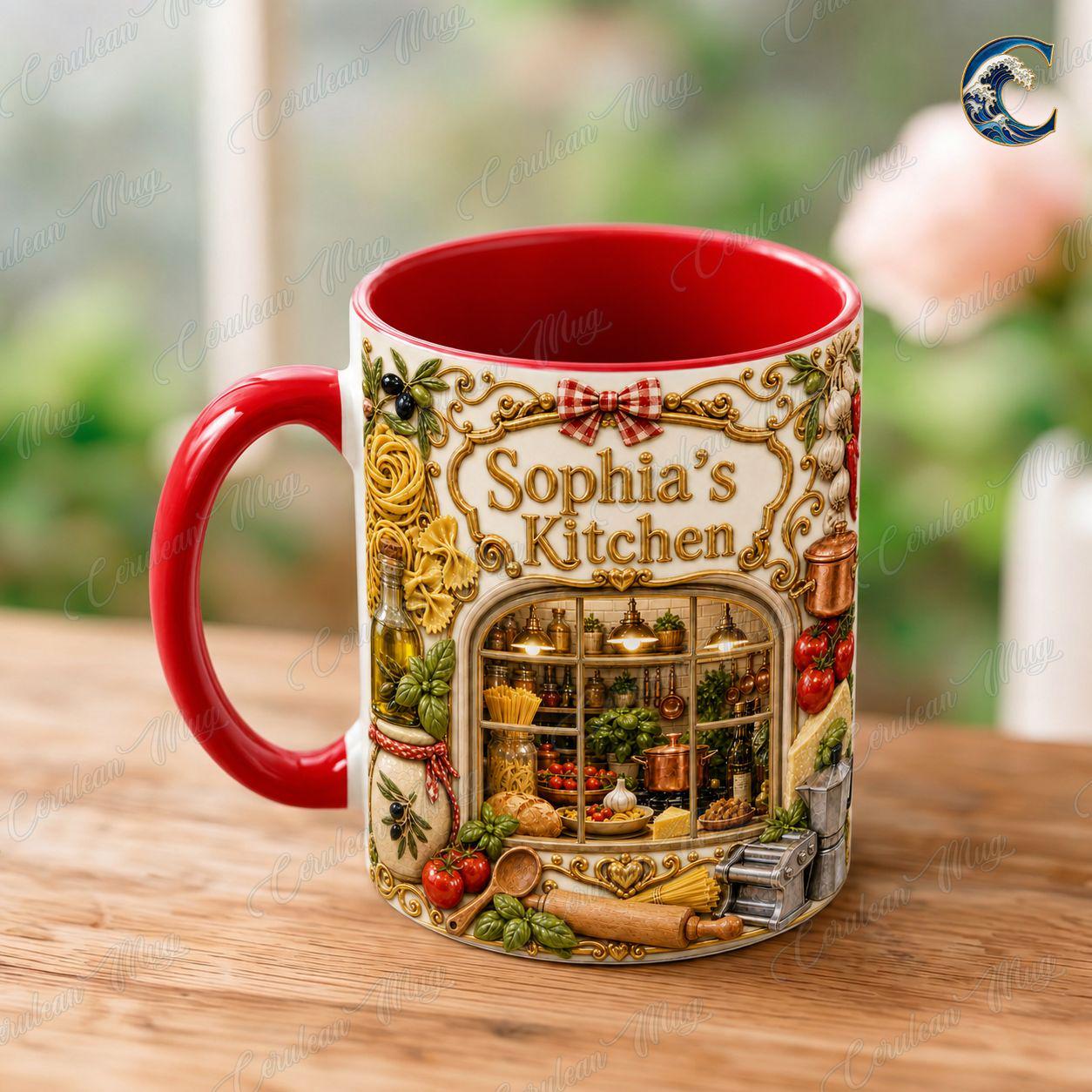 Personalized Kitchen Shelf Mug, Vintage Chef Design Coffee Mug, Cooking Lover Mug, Decorative Home Decor Mug, Vintage Kitchen Gift