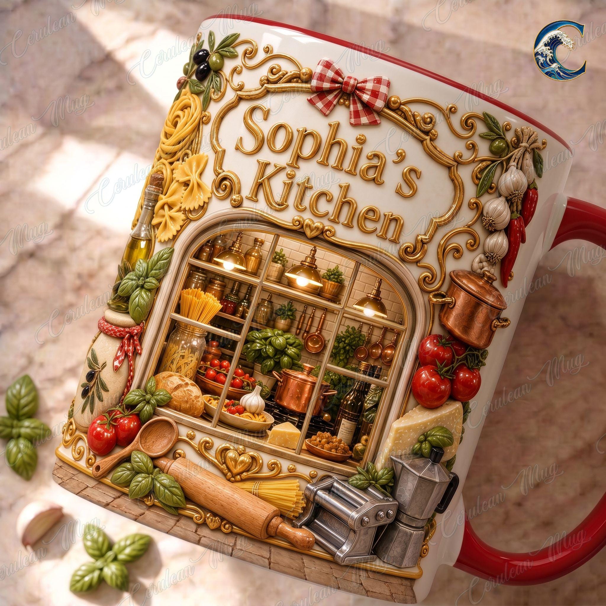 Personalized Kitchen Shelf Mug, Vintage Chef Design Coffee Mug, Cooking Lover Mug, Decorative Home Decor Mug, Vintage Kitchen Gift