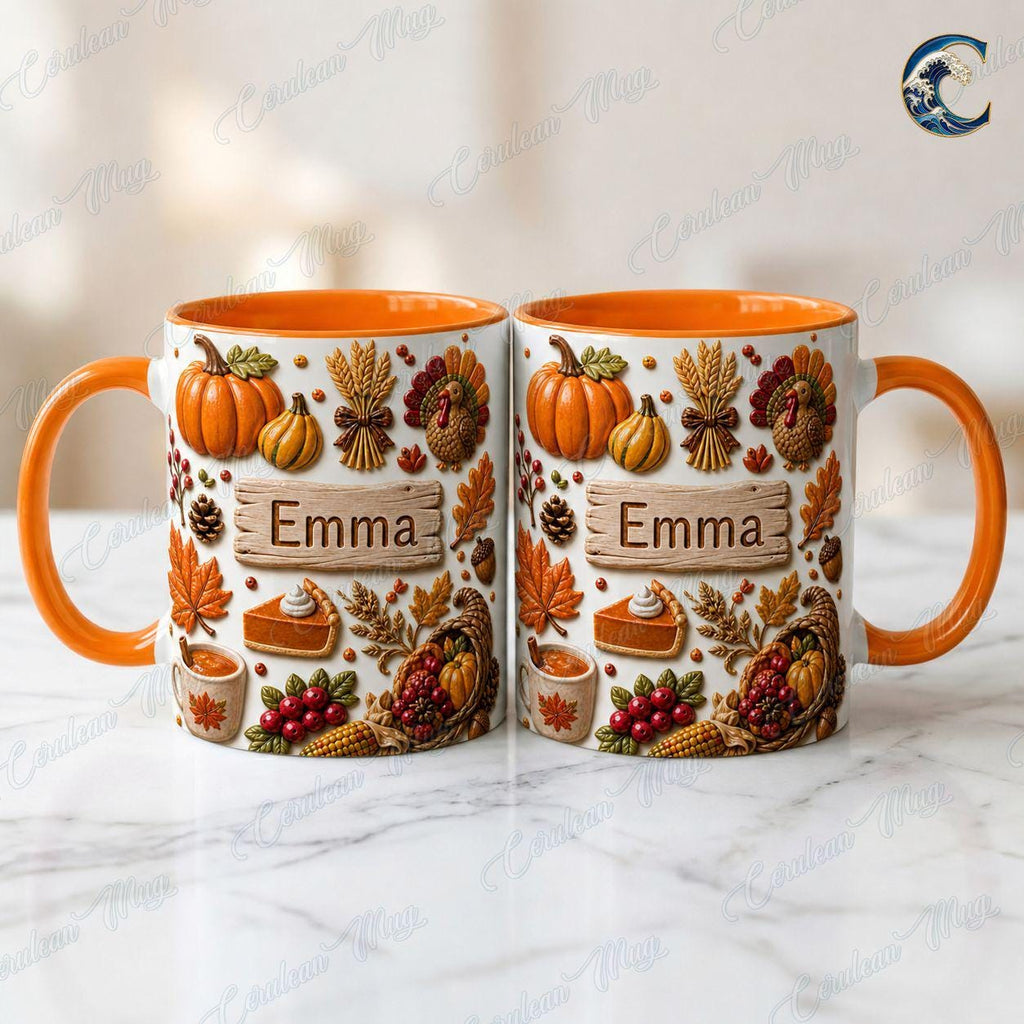 Personalized Fall Coffee Mug, Autumn Pumpkin Harvest Coffee Mug, Seasonal Kitchen Mug, Vintage Kitchen Mug, Cozy Fall Gift