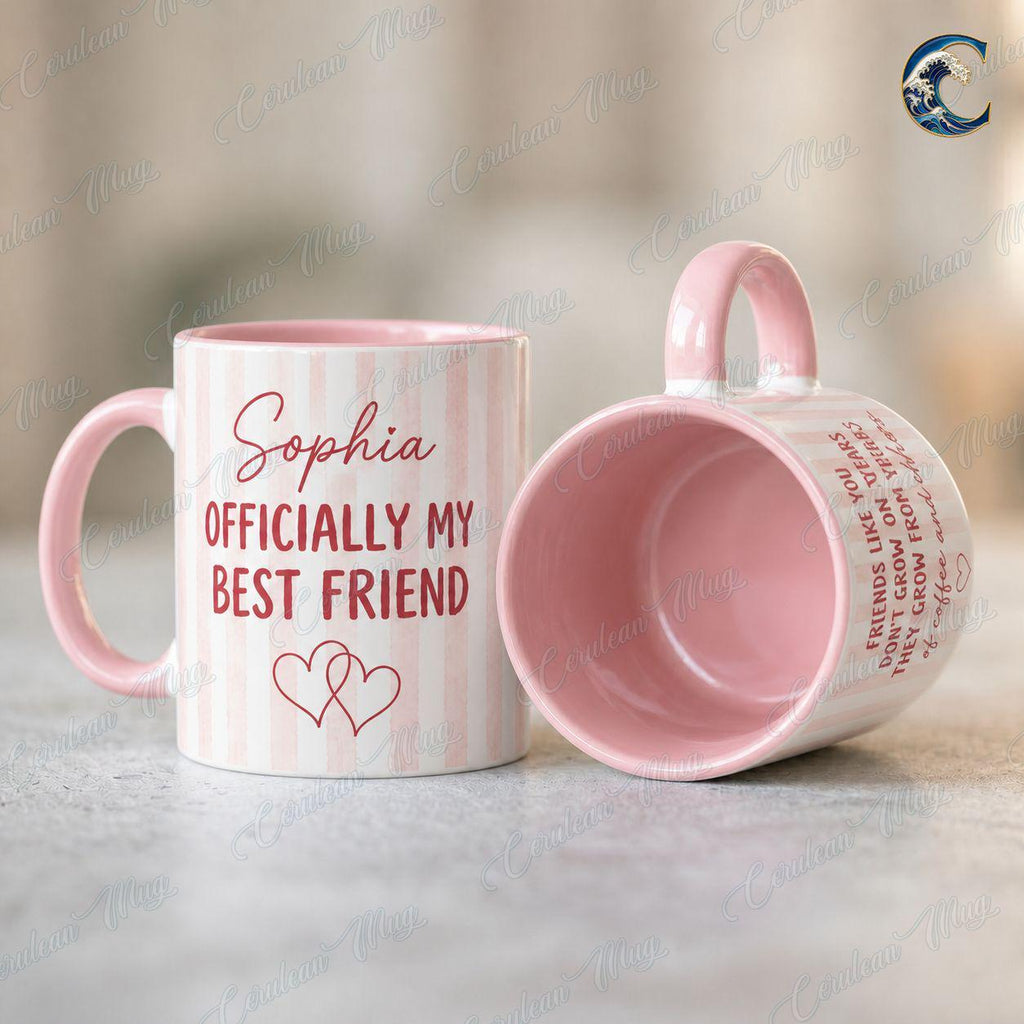Personalized Officially My Best Friend Mug, Custom Name Coffee Mug, Coffee And Chaos Mug, Pink Heart Bestie Mug, Best Friend Gift
