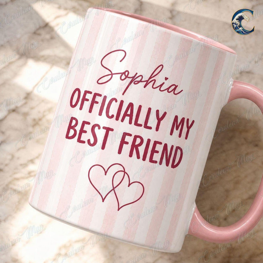 Personalized Officially My Best Friend Mug, Custom Name Coffee Mug, Coffee And Chaos Mug, Pink Heart Bestie Mug, Best Friend Gift