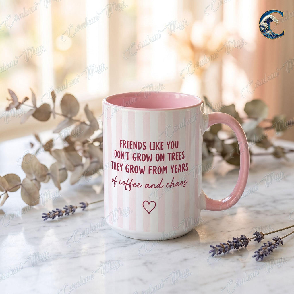 Personalized Officially My Best Friend Mug, Custom Name Coffee Mug, Coffee And Chaos Mug, Pink Heart Bestie Mug, Best Friend Gift