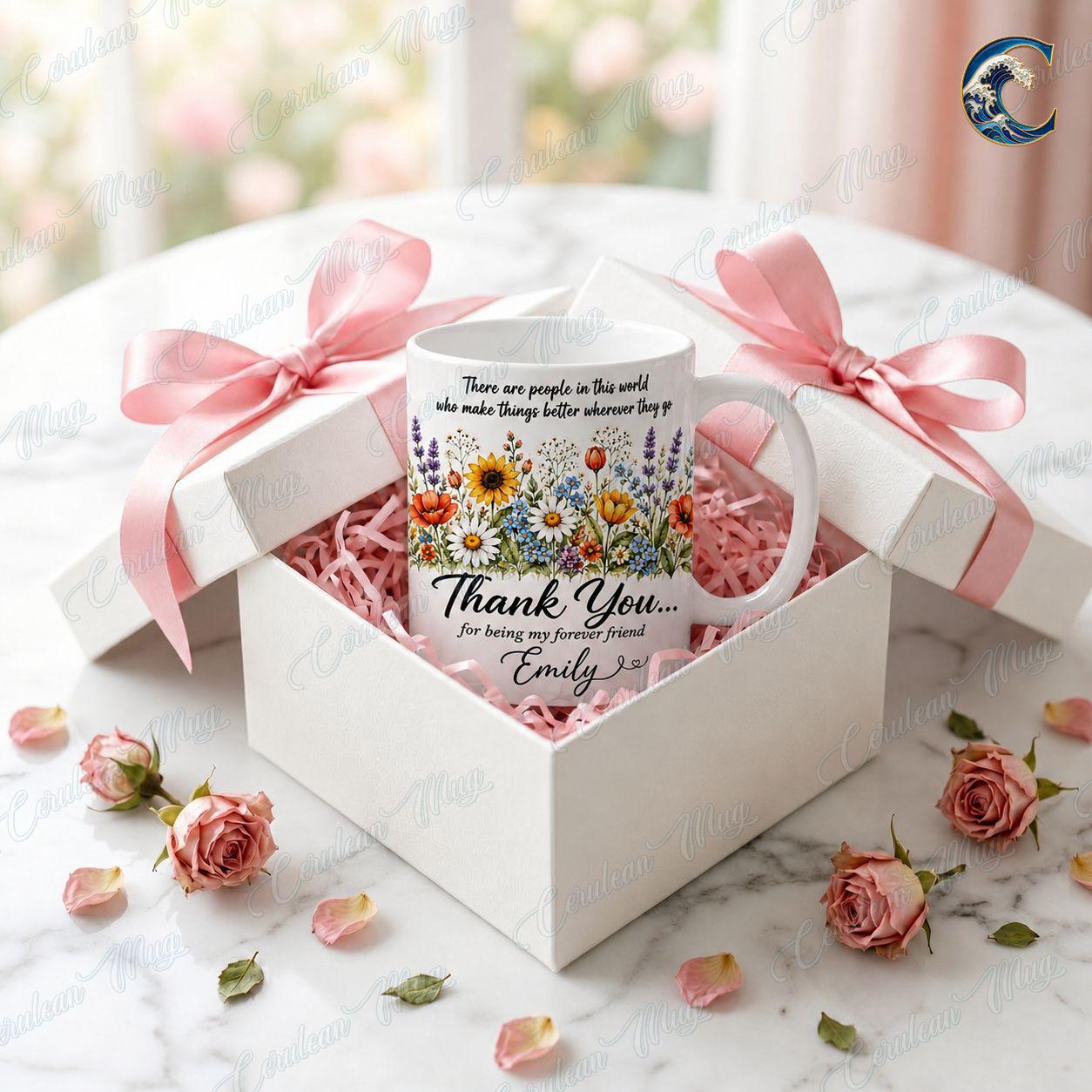 Personalized Forever Friend Mug, Wildflower Forever Friend Coffee Mug, Thank You For Being Mug, Custom Name Floral Mug, Friendship Day Gift
