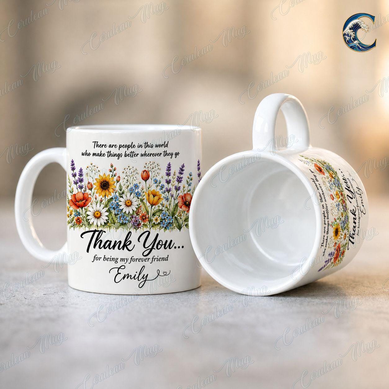 Personalized Forever Friend Mug, Wildflower Forever Friend Coffee Mug, Thank You For Being Mug, Custom Name Floral Mug, Friendship Day Gift